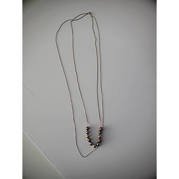 Vintage Gold Tone Multi Strand Chain Necklace Beaded Jewelry Costume - Picture 8 of 10